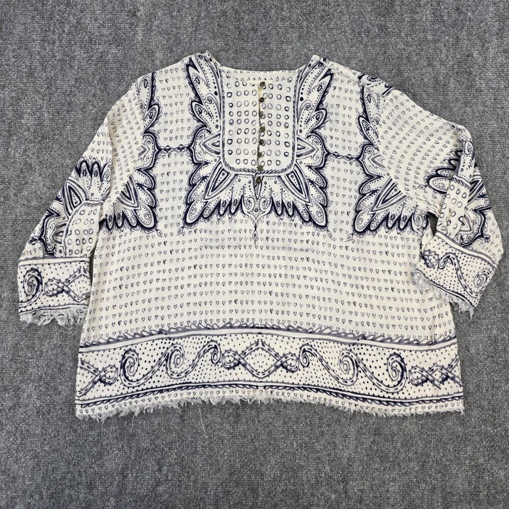 Anthropologie Maeve Top Womens XS Navy White Heart Print Boho Peasant Blouse